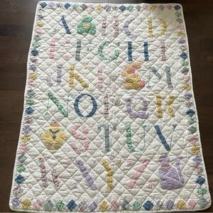 Vintage A-Z Baby Quilt Pastel Colours Embroidered Edges